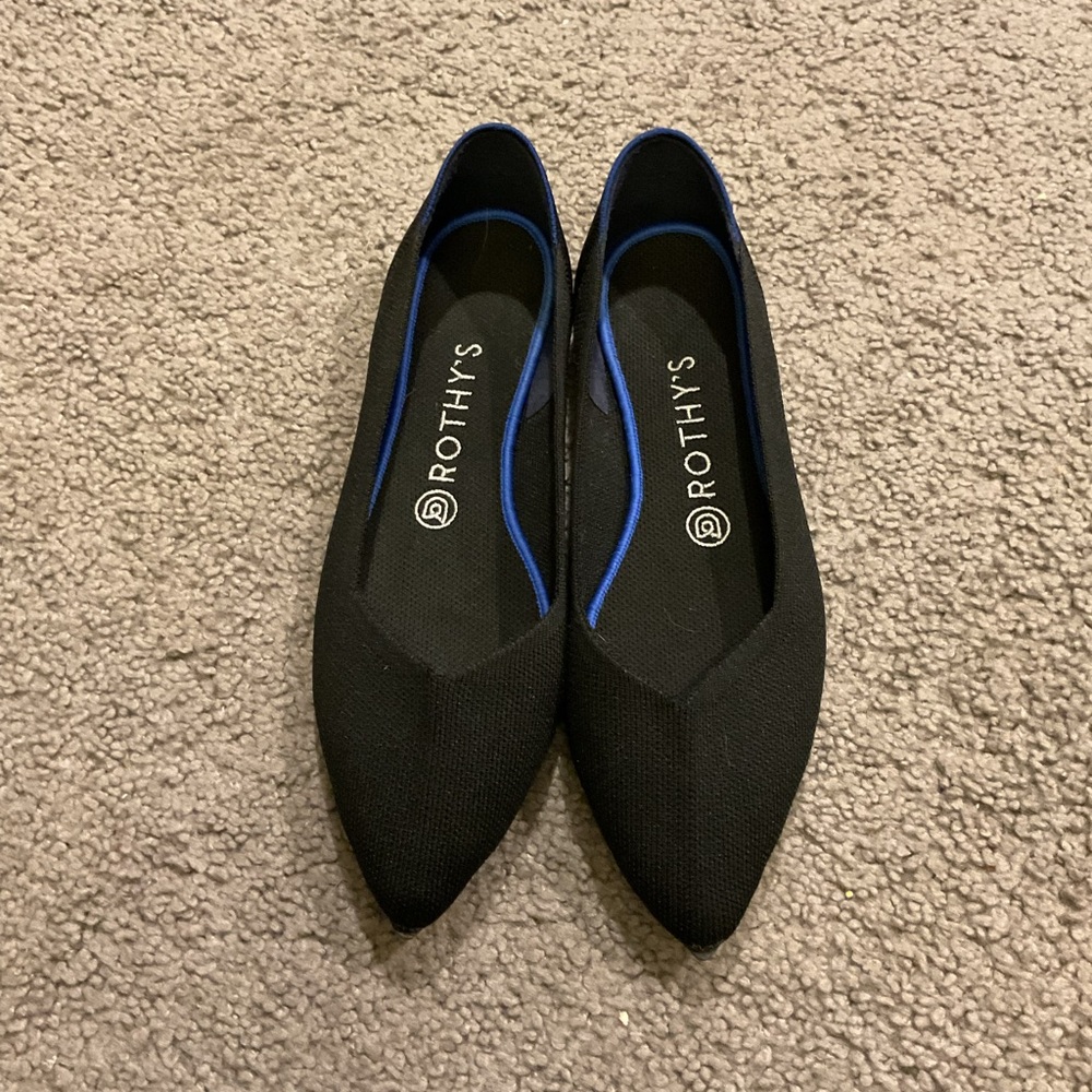 NWOT Rothy’s Women’s Black Pointed Pointy Toe Shoes Ballet Flats Stretchy sz 9.5
